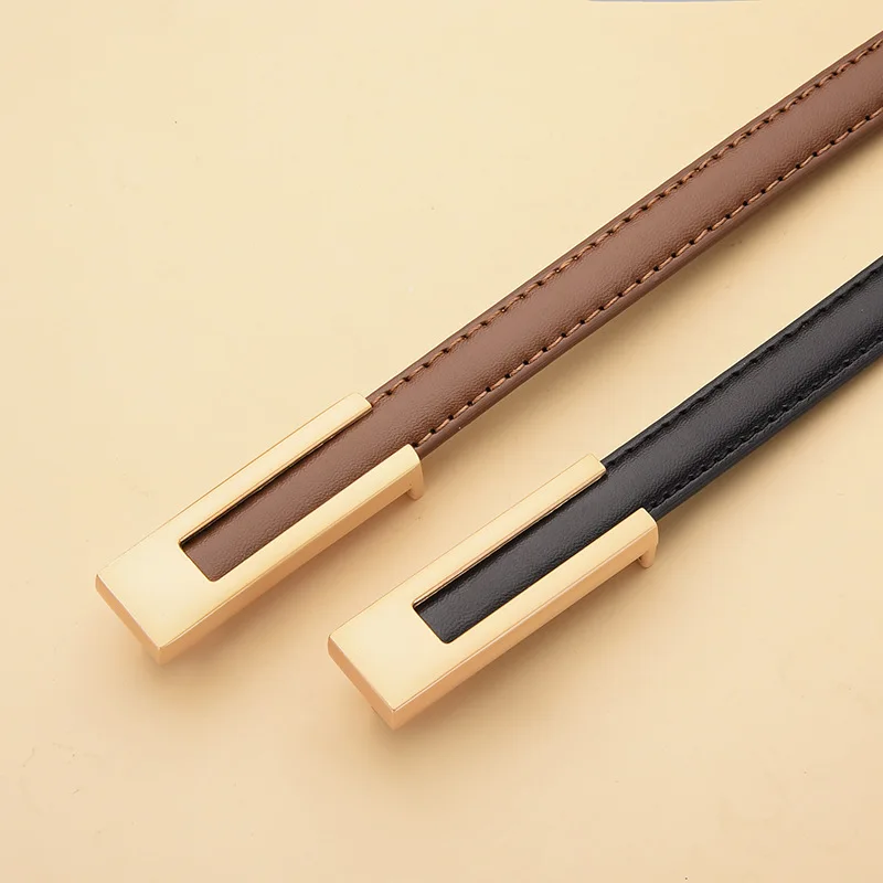 ファッションデザイナー レディースベルト 2CM レザーベルト アルファベット ゴールドバックル 超薄型ベルト あらゆる場面に