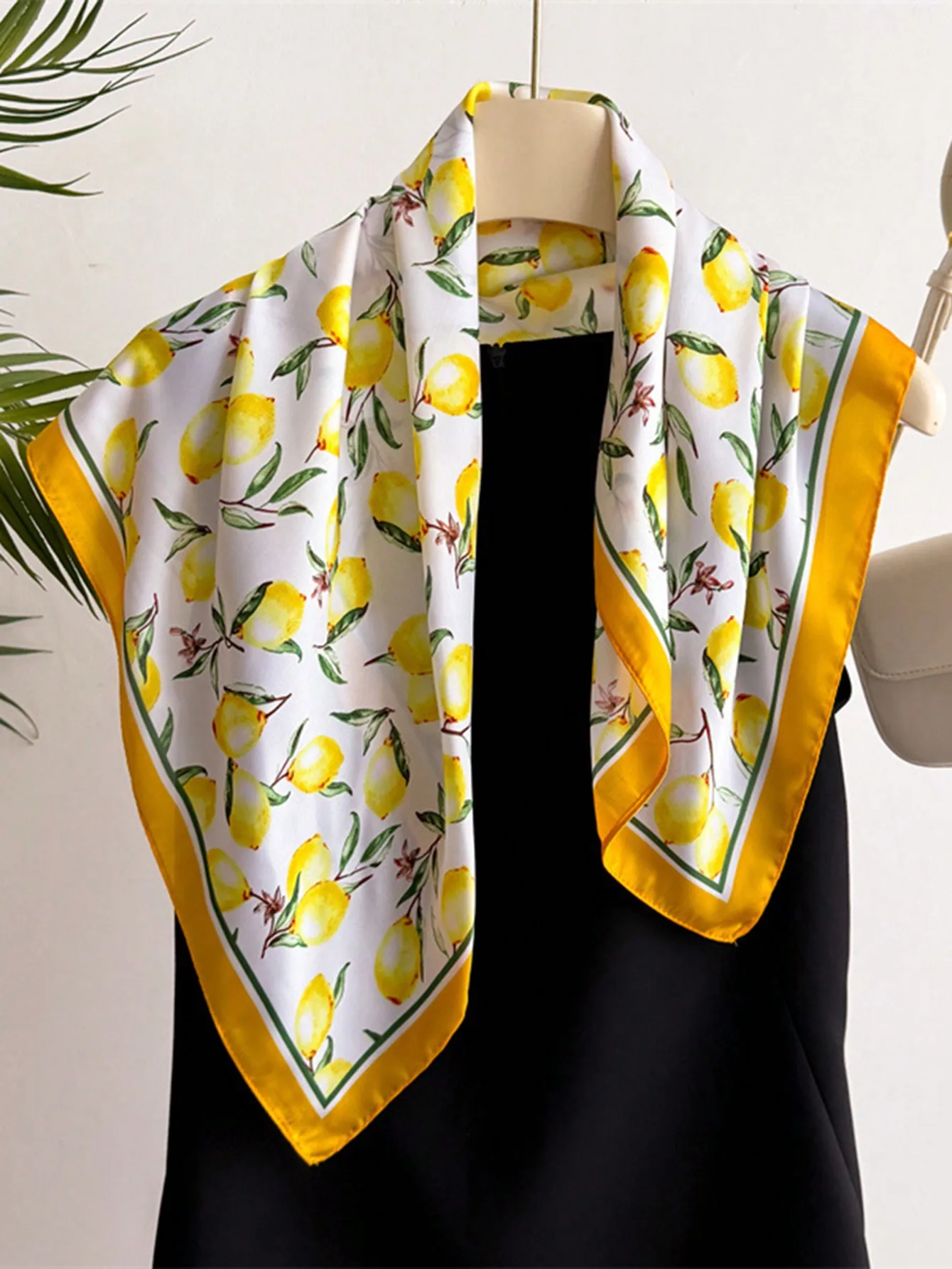1pc Women Bandana Fresh Fruit Print Square Scarf Headband, New Lemon Pattern Beach Accessories For Beach, Street, Daily