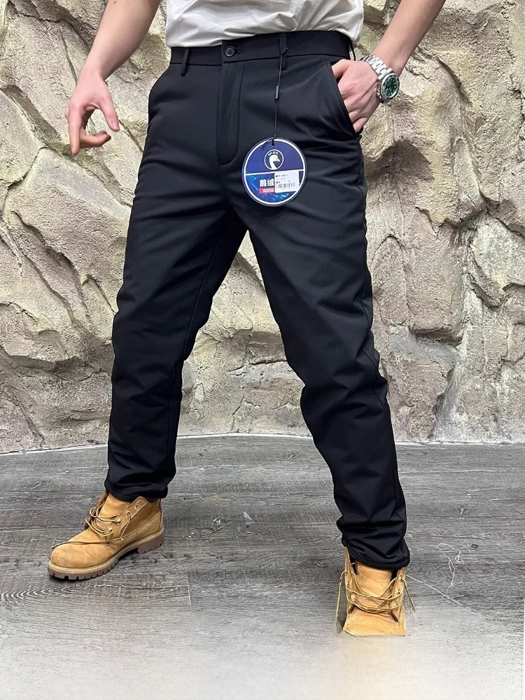 

Men's Warmth-Insulating Goose down Straight Leg Pants Slim Fit Long Trousers Faionable Casual Youth Busin Casual Pure Color