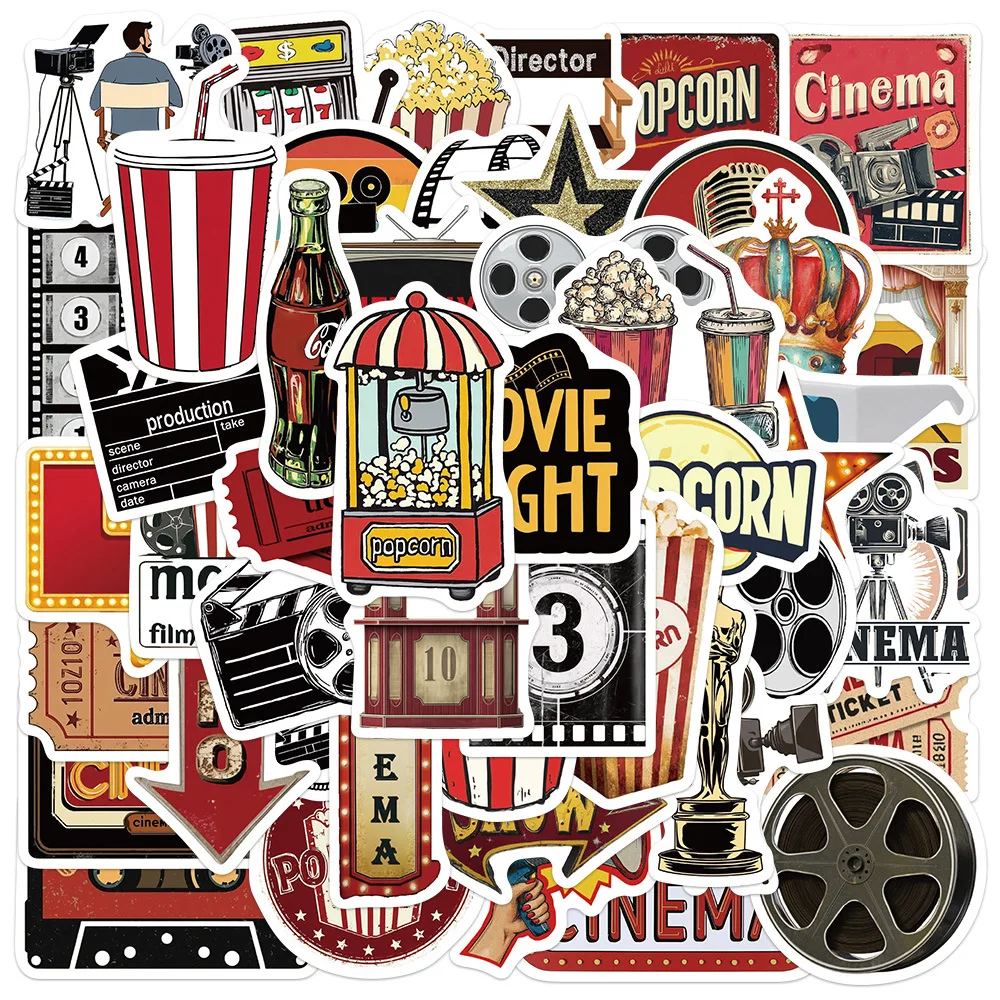 50PCS Retro Movie Element Cartoon Stickers Cinema Show Graffiti Decoration DIY Notebook Suitcase Refrigerator Phone  Decals Toys
