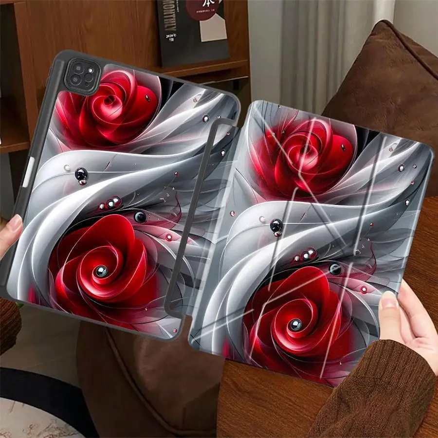 Cartoon Red Flower Tablet Case For iPad Mini 6 7 Air 4 5 M3 M2 M4 11inch Pro 2025 Pro 11th 10th 9th 8th 7th 12.9inch Holder