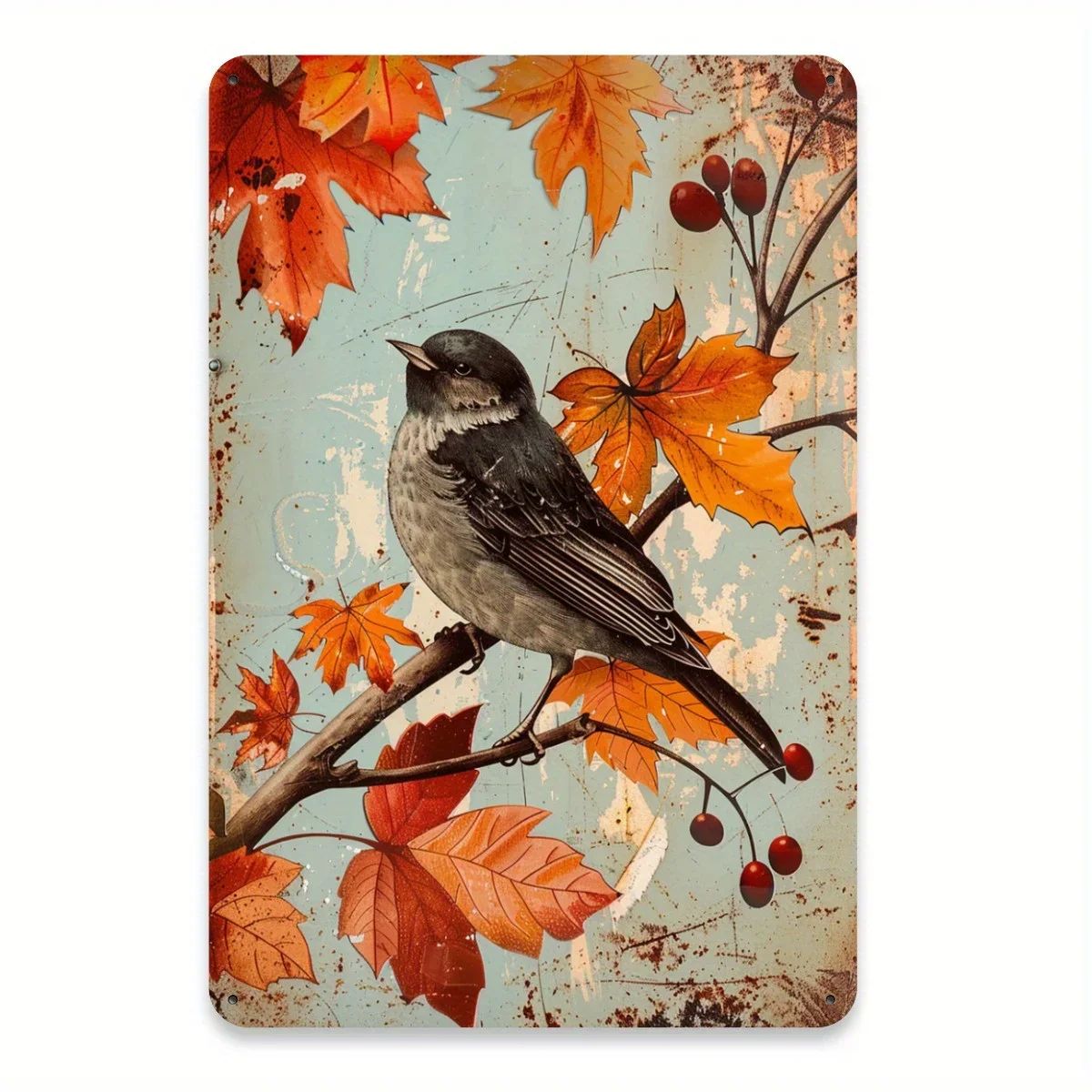 

Металлическая настенная табличка в деревенском стиле с изображением осенних листьев и птиц, декор для дома и спальни, декоративная табличка с изображением дикой природы