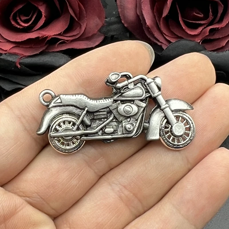 2pcs Charms Motorcycle Scooter Autocycle 49x23mm Tibetan Bronze Silver Color Pendants Antique Jewelry Making DIY Handmade Craft