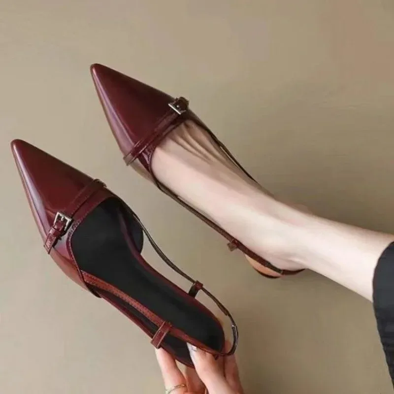 Women Sandals Fashion Pointed Low Heels Single Shoes Quality Leather Sandals 2026 Summer Women High-heel Sandals Sandalias Mujer