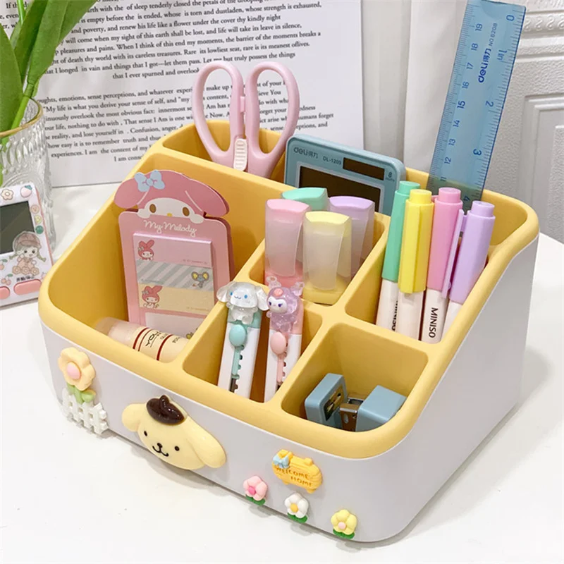 Sanrio Hello Kitty Kuromi Storage Box My Melody Cartoon Desktop Student Stationery Multi-Compartment Jewelry Box For Students