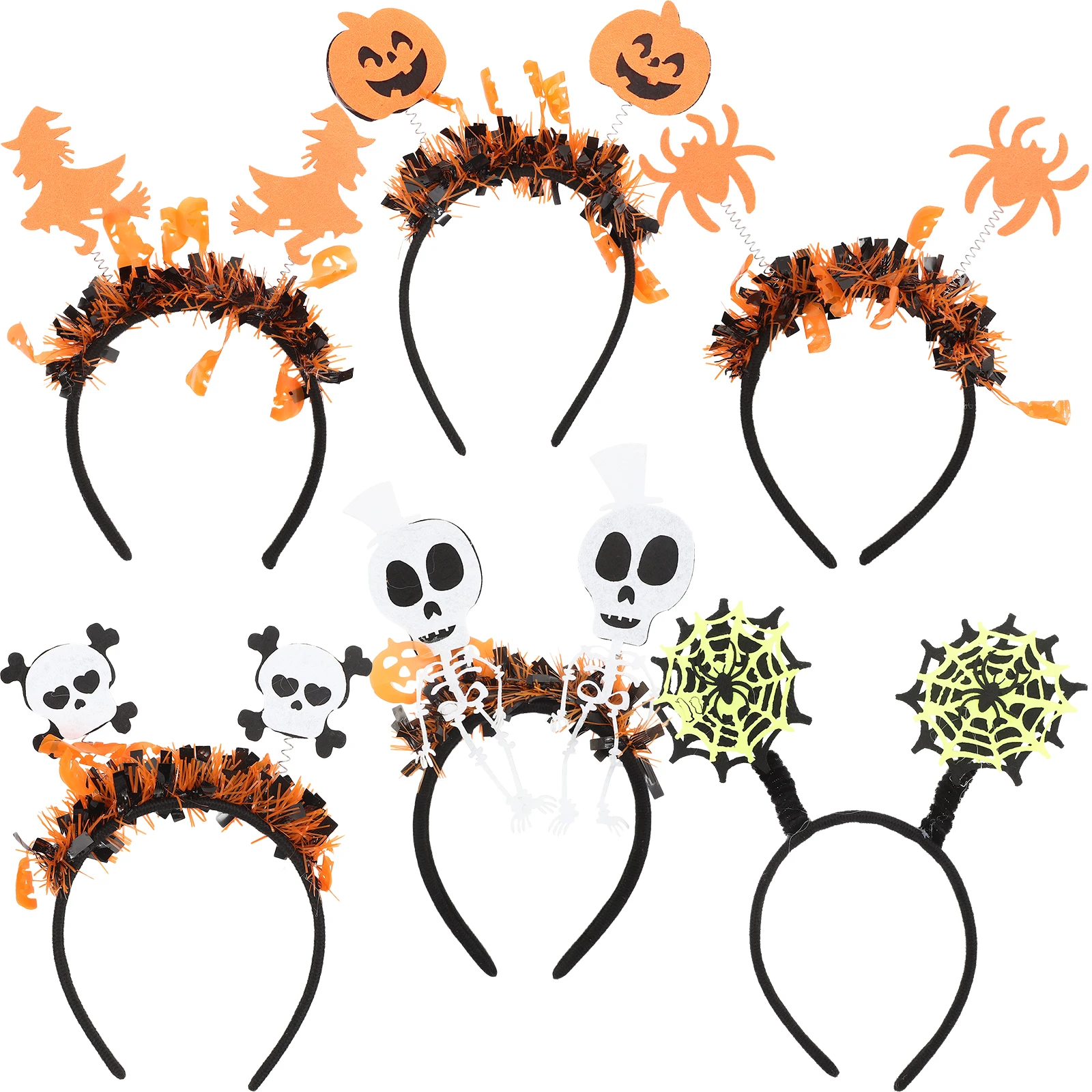 

6 Pcs Halloween Headband Women Hair Accessories Cosplay Costume Girls Pumpkin Spider Witch Skull Party Decorations