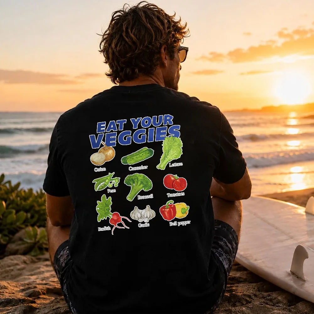 Funny Men'S Summer Casual Top Vegan Vegetarian Healthy Food Front Back Print Cotton Shirt Vegetarian  Harajuku Graphic T Shirts