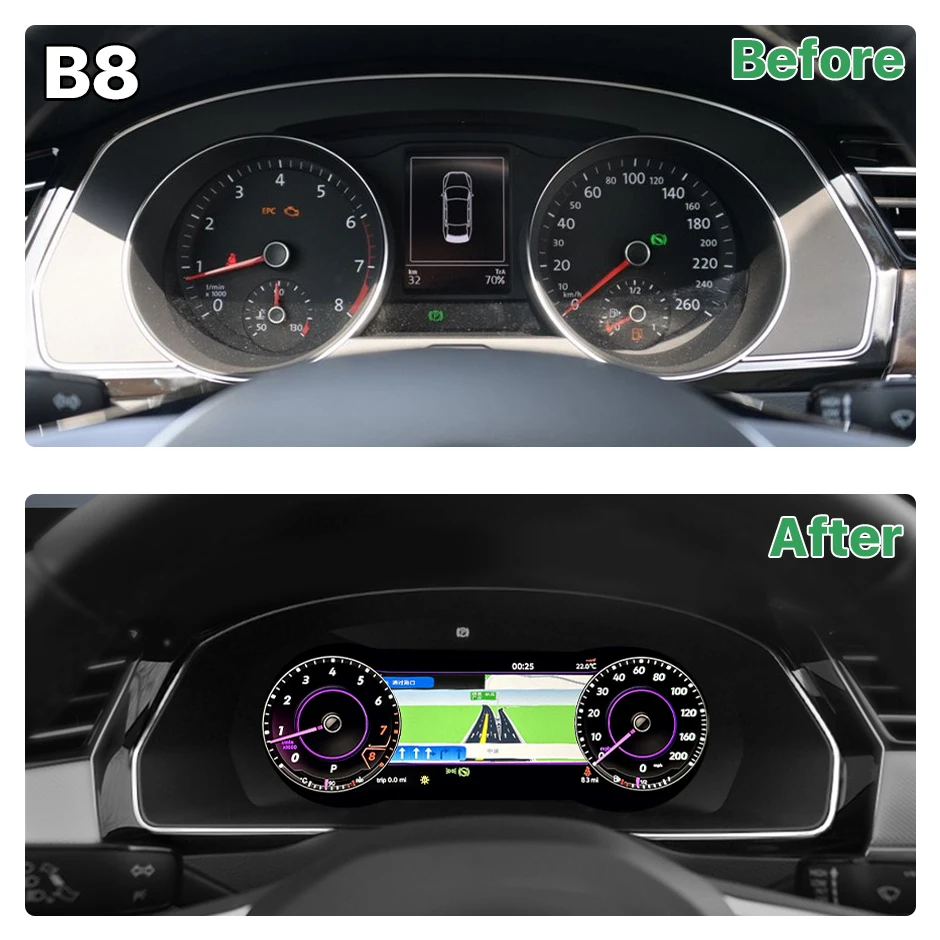 GreenYi 12.5” IPS Screen Vehicle Speedometer Multi-Media Digital Dashboard Monitor For Volkswagen VW Magotan Arteon CC Passat B8