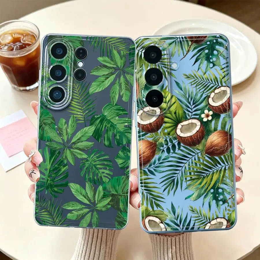 Case for Samsung Galaxy S26 Ultra S22 FE S23 Ultra S25 Edge Note 20 Ultra 10 S24 S21 S23Ultra S20 Plus Phone Cover Tropical Leaf
