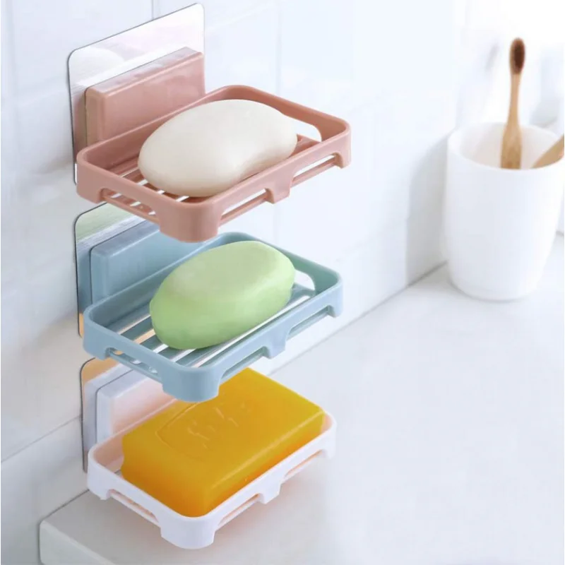 Bathroom Accessories Soaps Dishes Shower Soap Holder Wall Mount Drain Soap Dish Box Plastic Sponge Soaps Tray Kitchen Organizer