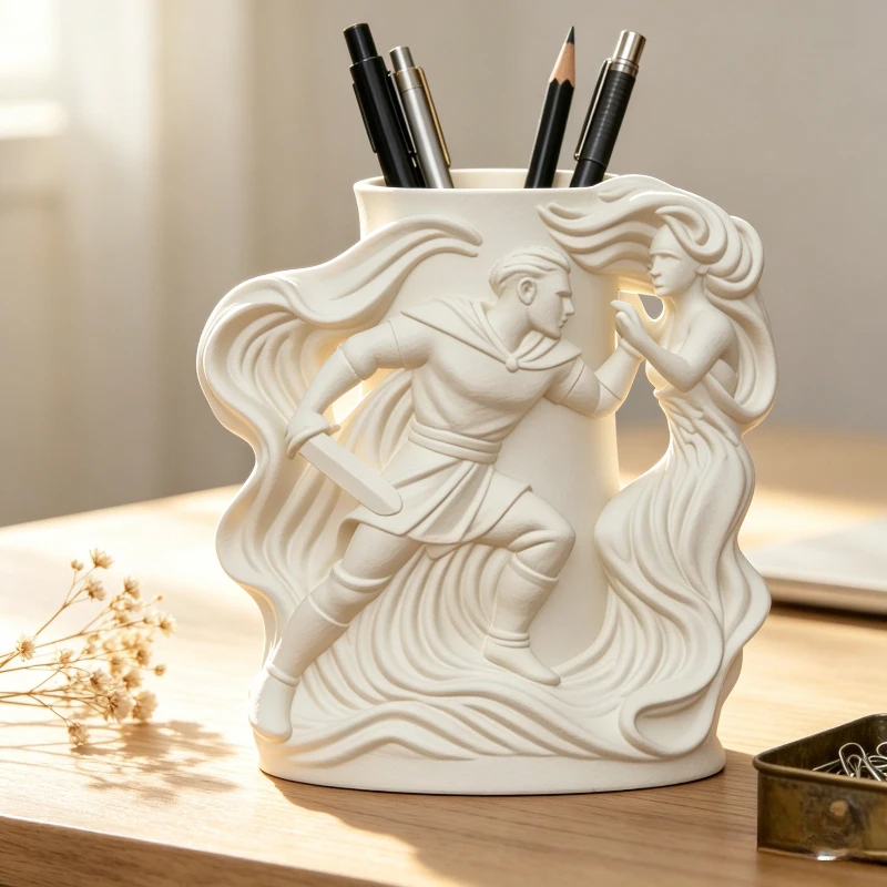 European Myth Relief Pen Holder, Desktop Organizer, Stationery & Makeup Brush Storage, Classic Art Decor, Best Gift