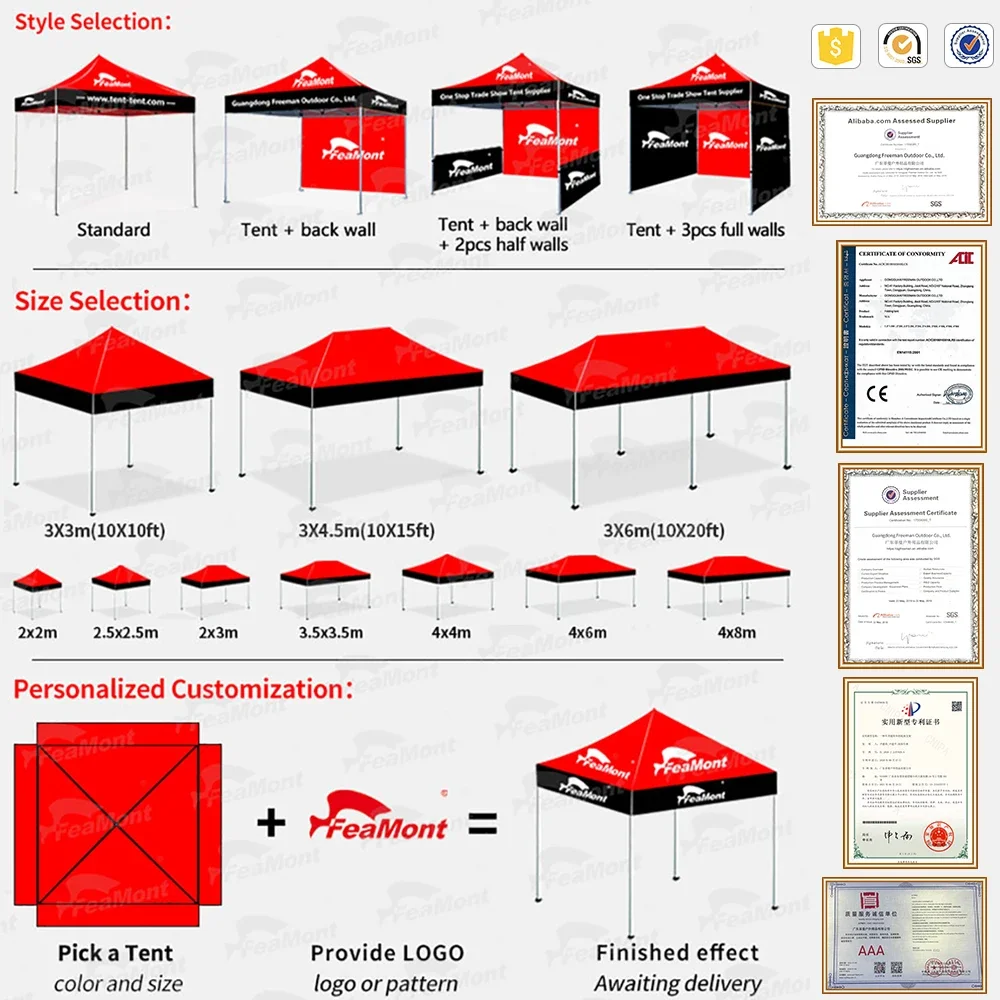 FEAMONT Custom Print Pop Up Canopy Gazebo Marquee Tent 3x3m awning roof tent for sale