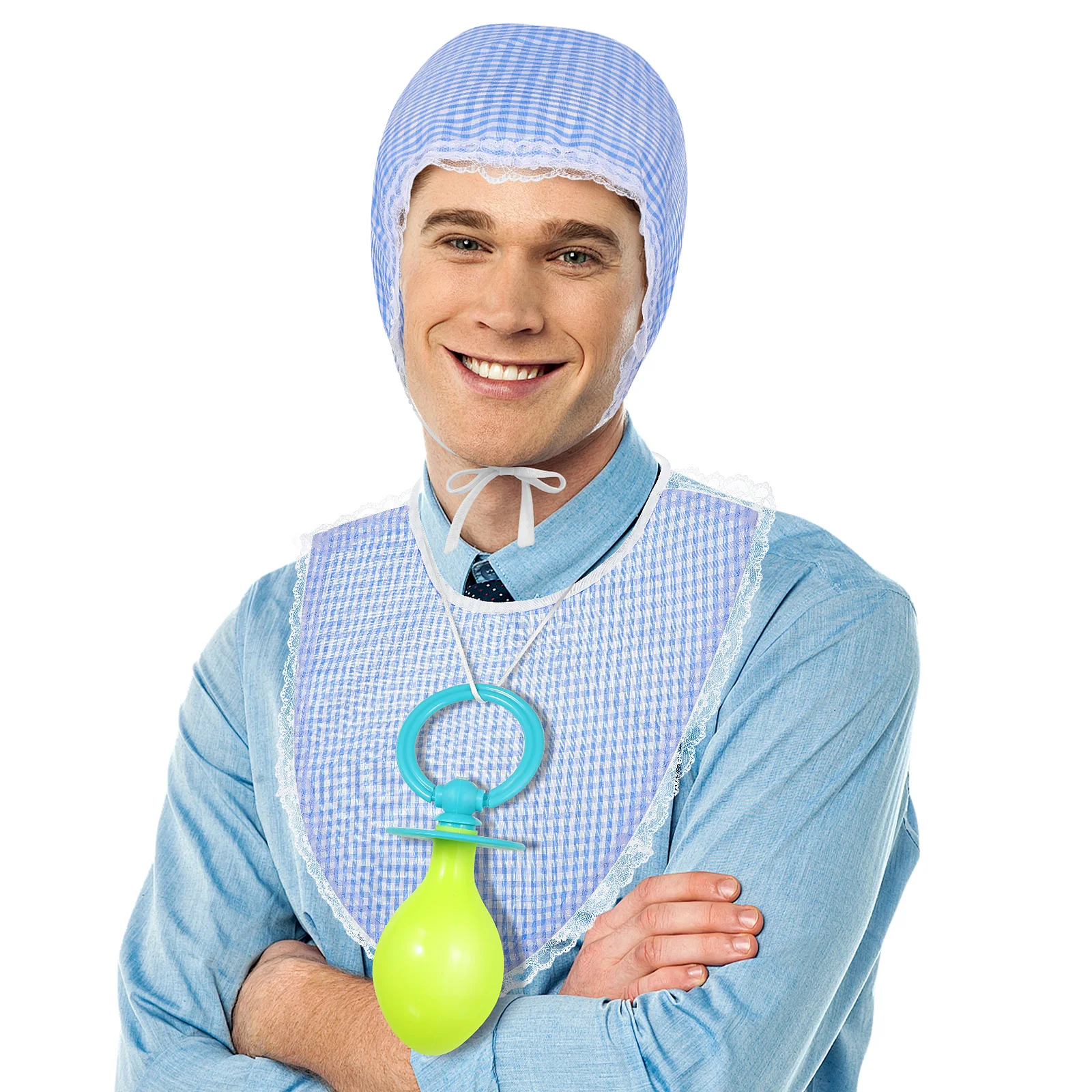 

3 Pcs Baby Pacifier Bib Hat Set Photo Props Nipple Party Booth Blue Color Accessories Reusable Washable Costumes Adult Cosplay