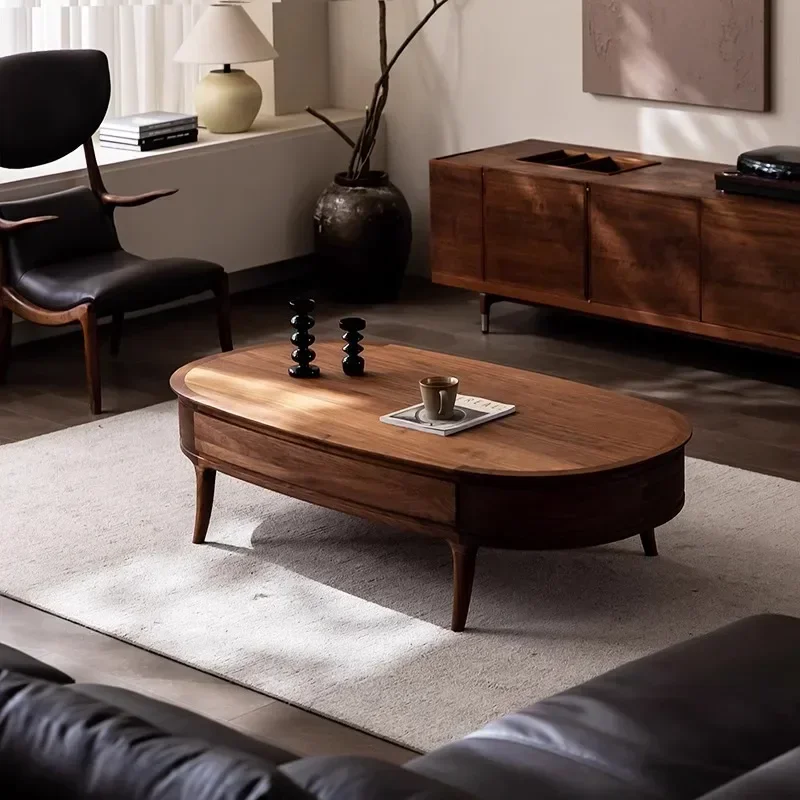 A Chinese Simple Walnut Coffee Table Light Luxury Living Room Furniture Solid Wood Oval Office Side Table