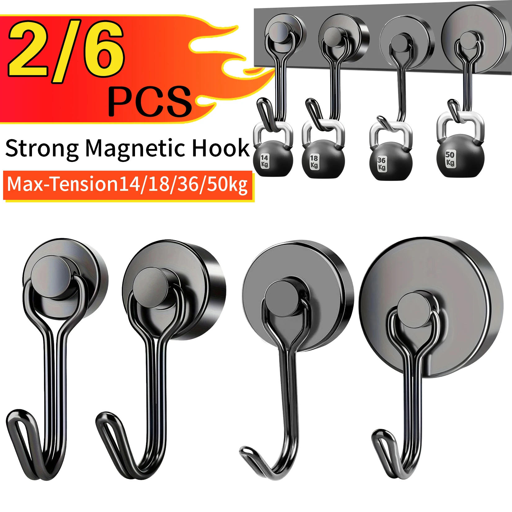 Black Magnetic Hooks, Neodymium Magnets Hook Heavy Duty with Rust Proof for Fridge, Refrigerator, Oven, Grill, BBQ, Key.