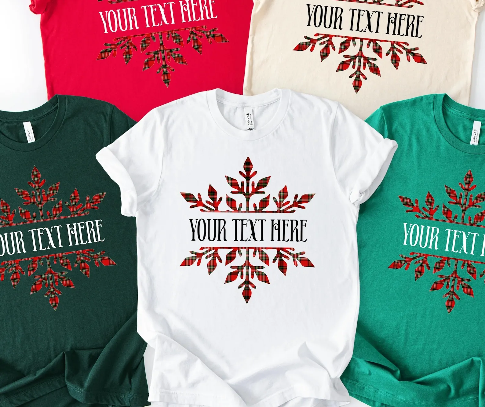 

Custom Christmas Plaid Snowflake Family Name T-Shirt Personalized Holiday Group Shirts Matching family Crew Christmas Party Gift