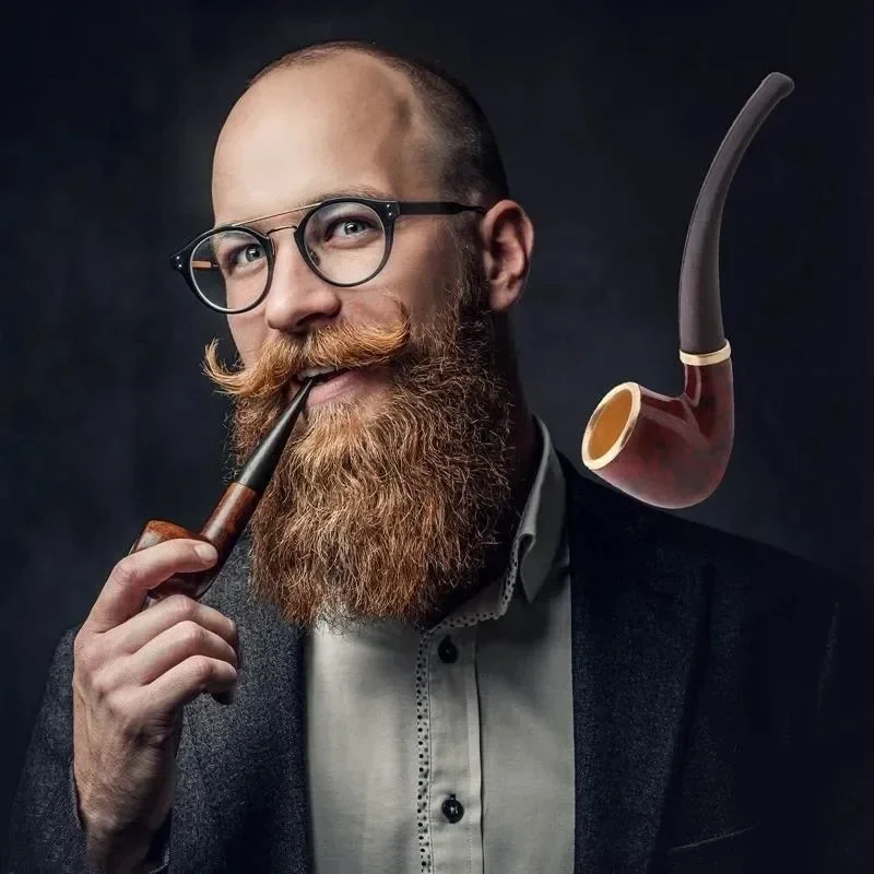1pc-New Imitation Wood Pipe Men's Classic Resin Pipe Old-Fashioned Dry Pipe Portable Copper Pot Bent Cigarette Pipe
