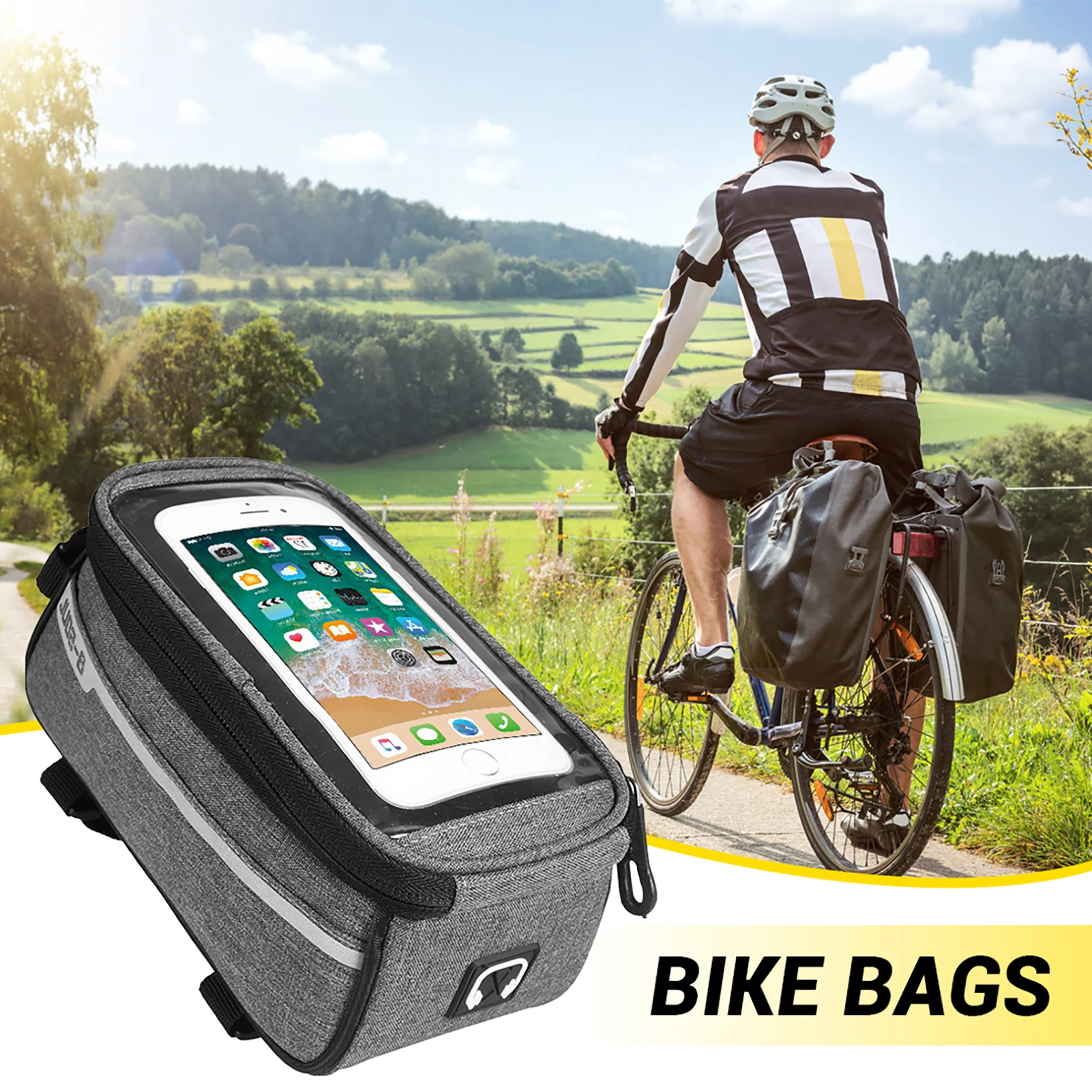 Waterproof Bike Phone Handlebar Bag Mobile Phone Touch Screen Waterproof Organiser Bike Accessories for Adult Bikes