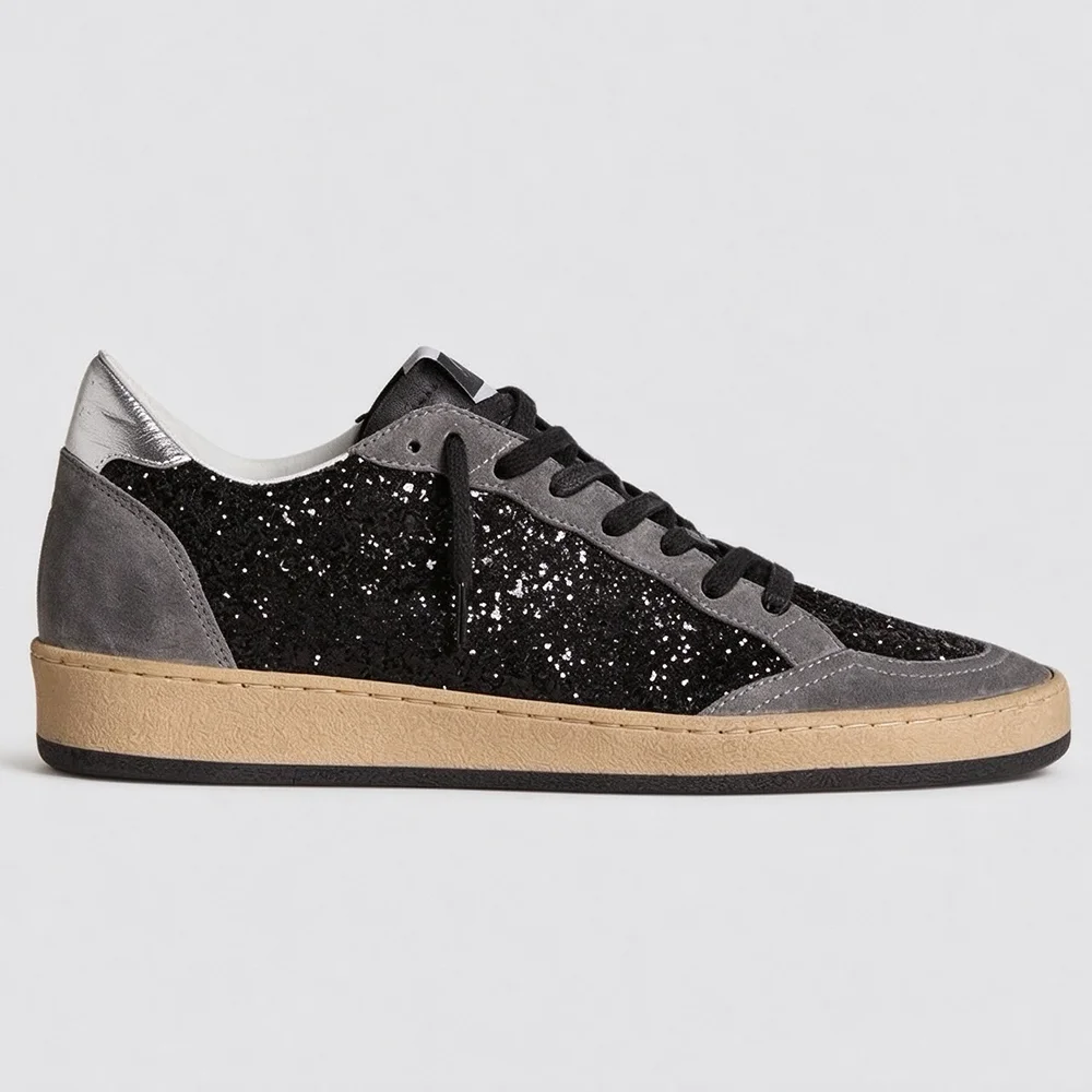 Men's Silver Glitter Five-pointed Star Distressed Sneakers Vintage Suede Low Top Lace-up Flat Casual Skate Board Shoes For Male