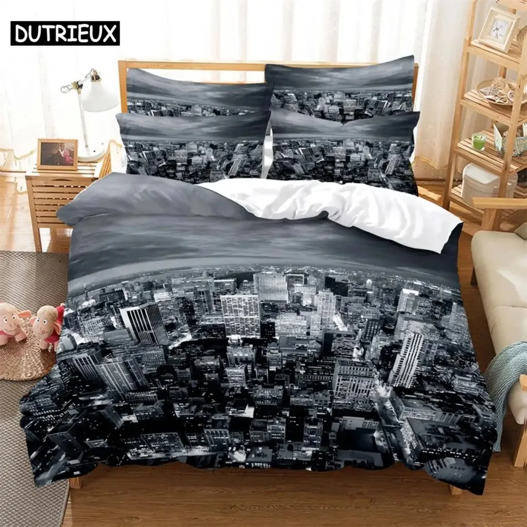 City view 3D Digital Bedding Sets Home Bedclothes Super King Cover Pillowcase Comforter Textiles Bedding Set  bed cover set