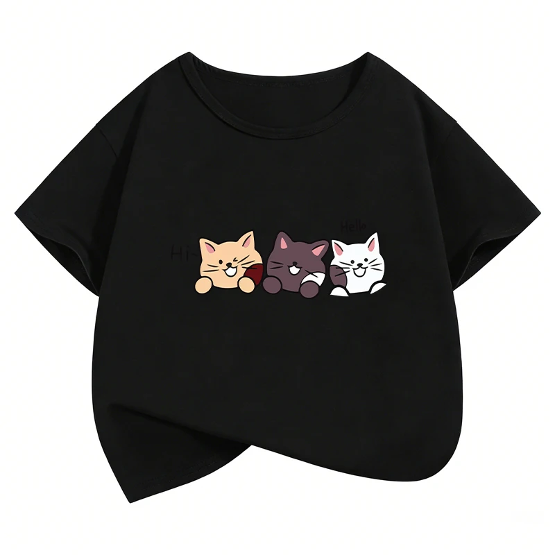 Grunge Cat T Shirts Cat Funny Manga Kids Children's T-shirt Boys Girls Casual Top Tee Summer Spring Harajuku Tops