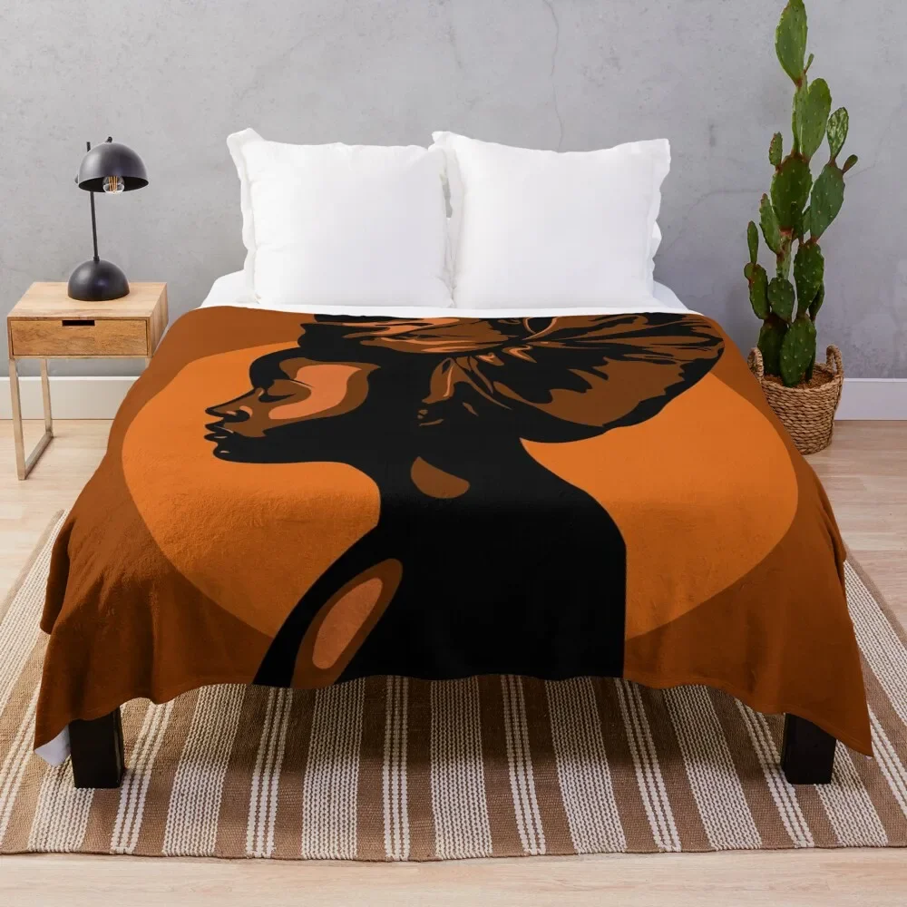 

African Woman Silhouette Illustration Throw Blanket All Season Lightweight Soft Blanket for Bed