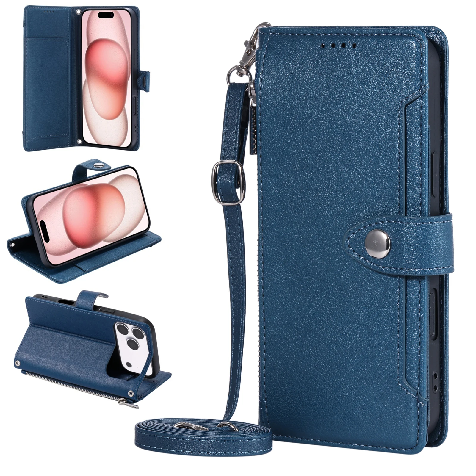Crossbody 6 Cards Wallet Flip Case For Nokia 2.4 G60 G22 G21 G20 G11 G10 Lychee Wrist Lanyard Leather Zipper Pocket Phone Cover view 2