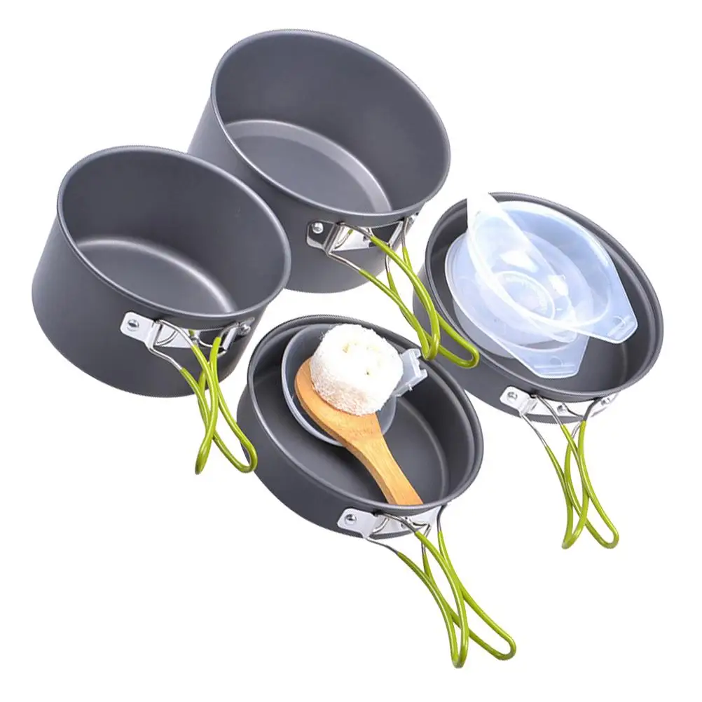 Portable Camping Cookware Set Aluminum Nonstick Outdoor Hiking Pot Supplies Kit For 2 3 People Lightweight Durable Alumina