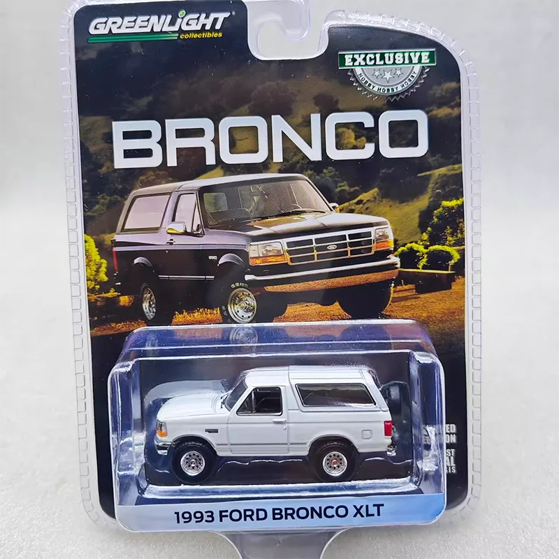 Greenlight Diecast 1:64 스케일 1993 Ford Bronco XLT 오프로드 차량 합금 시뮬레이션 자동차 모델 컬렉션 디스플레이 장난감 선물