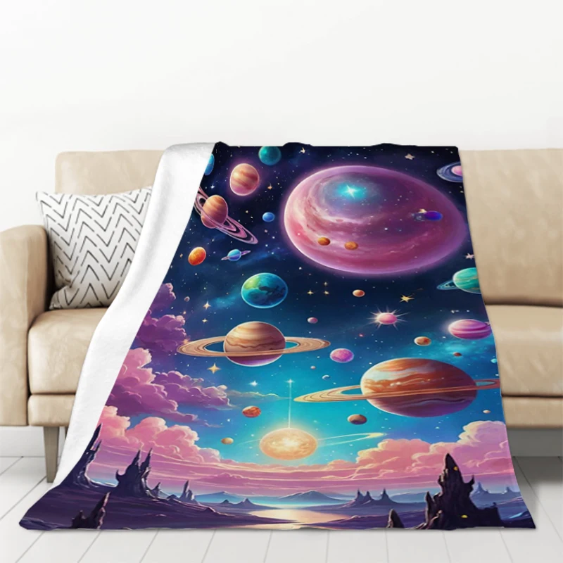 Solar System Astronaut Space Themed Planet Microfiber Bedding Blanket Custom Summer Blankets for Decorative Sofa Catnap King Lid