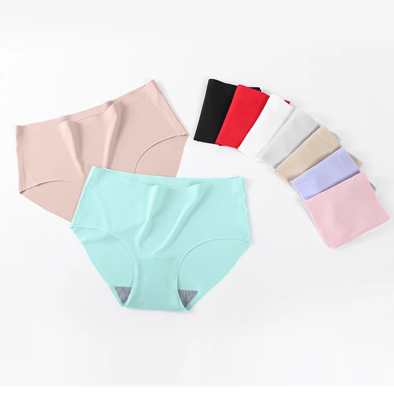 9 Pcs/Lot Of Women Ice Silk Underwear Seamless Underpantes Womens Solid Color Underwears Middle Waist Sexy Girl Student Briefs