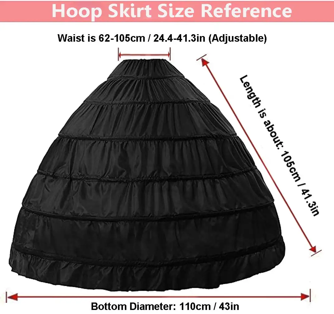 6-Hoops Hoop Skirt Crinoline Petticoat for Wedding Dress Crinoline Underskirt Ball Gown Petticoat for Women