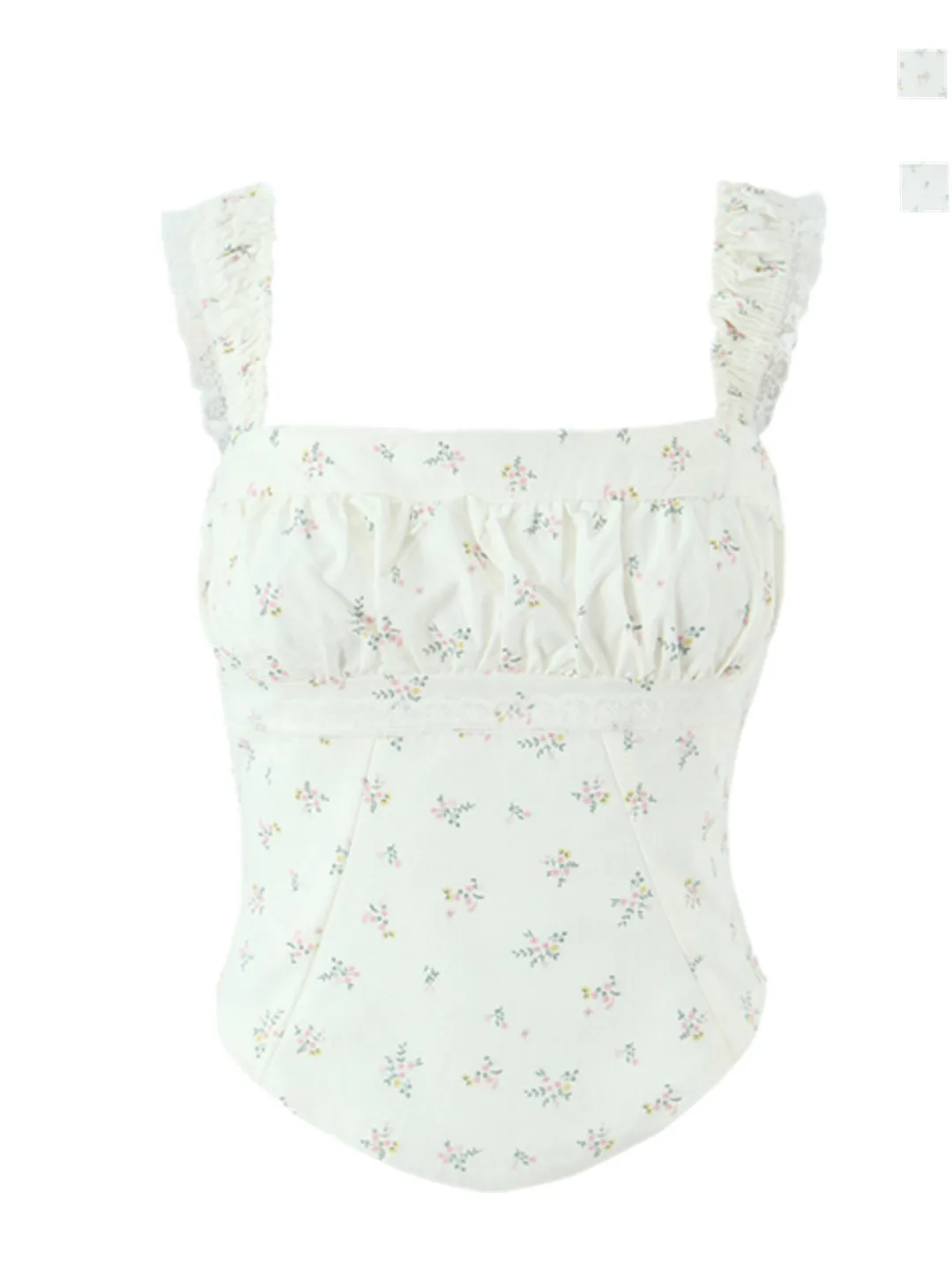 

French Sle Lace Trim Printed Crop Top Sweet Spicy Girl Square Collar Waist Cinched Holiday Top Breathable ort Length Ladi...