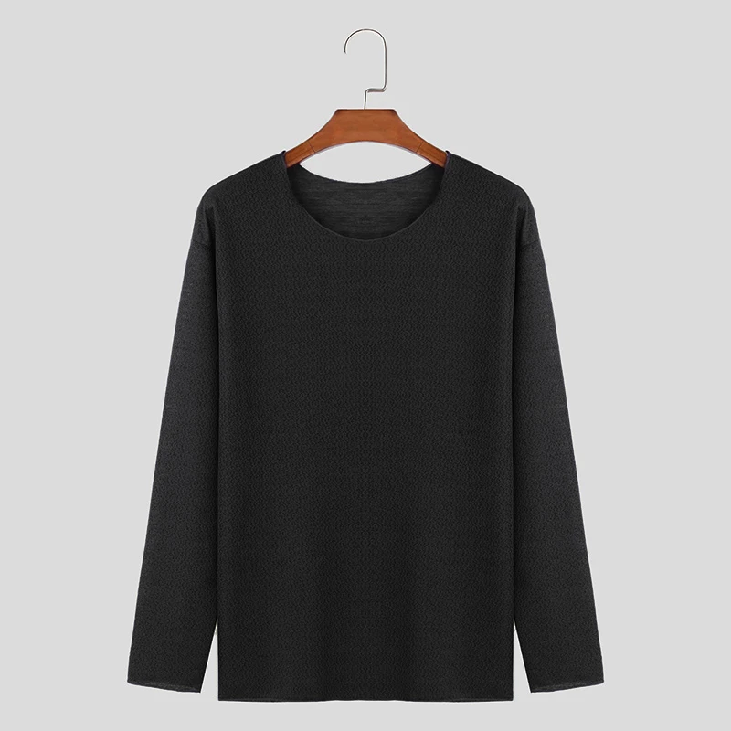 Men's Casual T Shirt O-neck Long Sleeve Solid Color Breathable Men Clothing Streetwear 2024 Fashion Male Shirts S-5XL INCERUN
