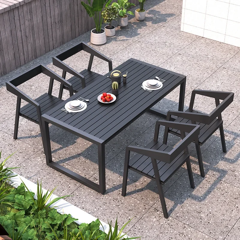 Simple outdoor tables and chairs courtyard balcony leisure outdoor furniture waterproof garden open-air plastic wood table