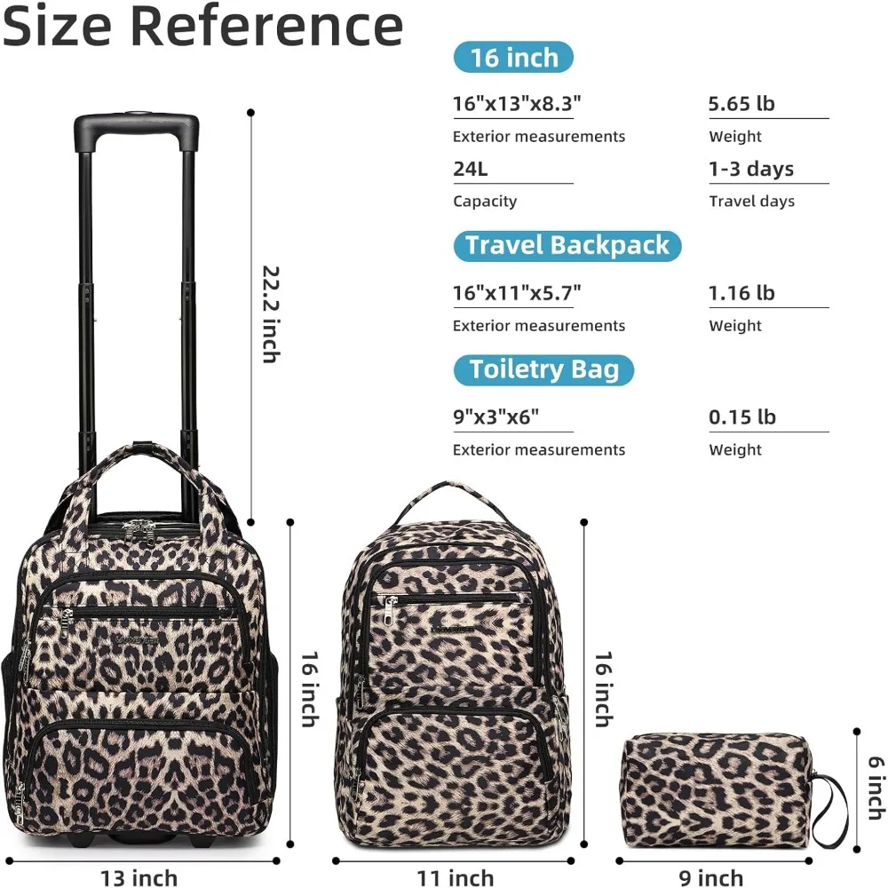 LARVENDER Bagaż podręczny na kółkach, miękki, 16-calowy, do przechowywania pod siedzeniem, lekka walizka podróżna na noc dla mężczyzn i kobiet