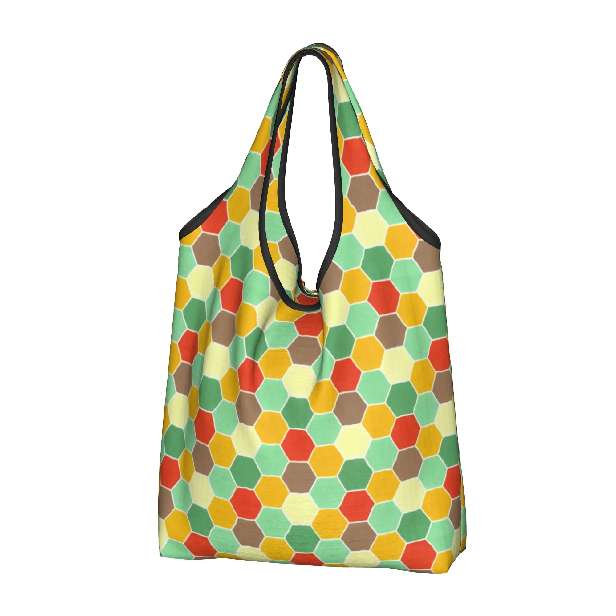 Custom Geometric Honeycomb Hexagonal  Shopping Bag Women Portable Big Capacity Grocery Colorful Tote Shopper Bags