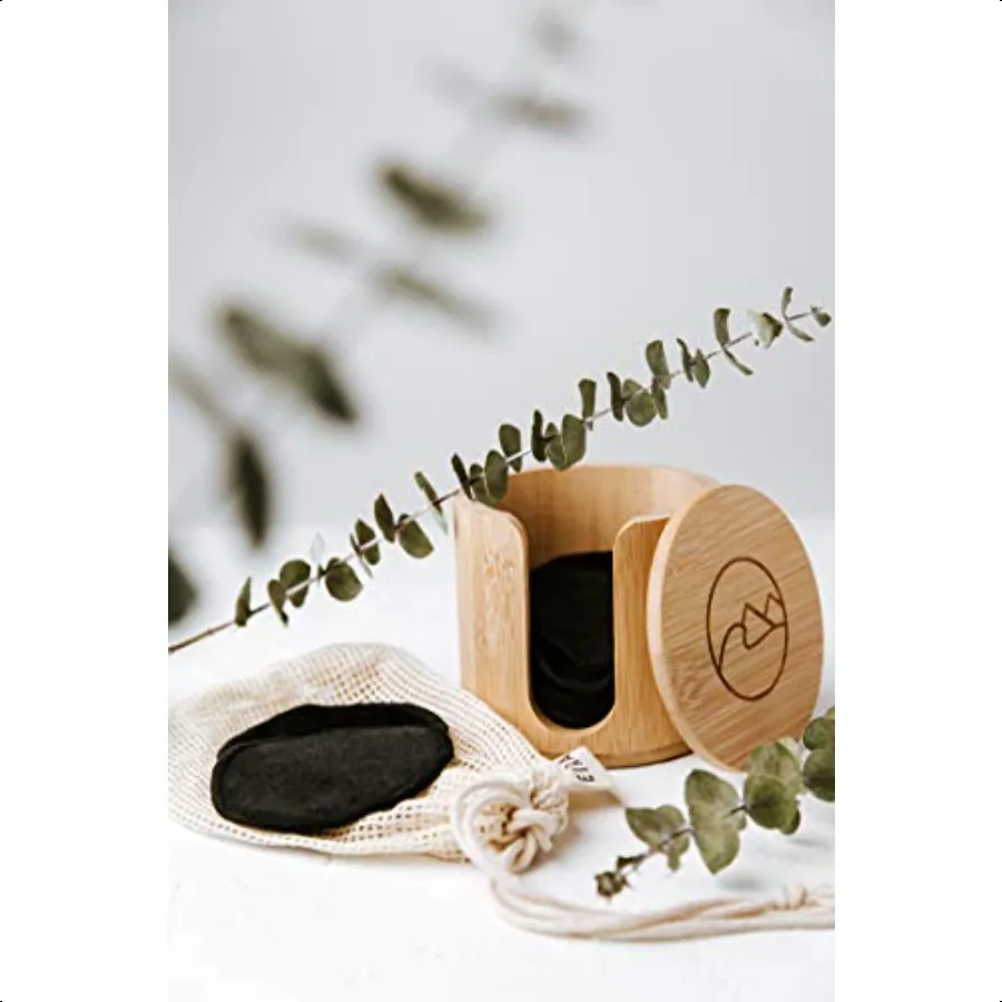 EIRA's Washable Makeup Remover Pads Black Bamboo Reusable Cotton Rounds with Wooden Holder. Makeup Remover Cloths EcoFriendly Z
