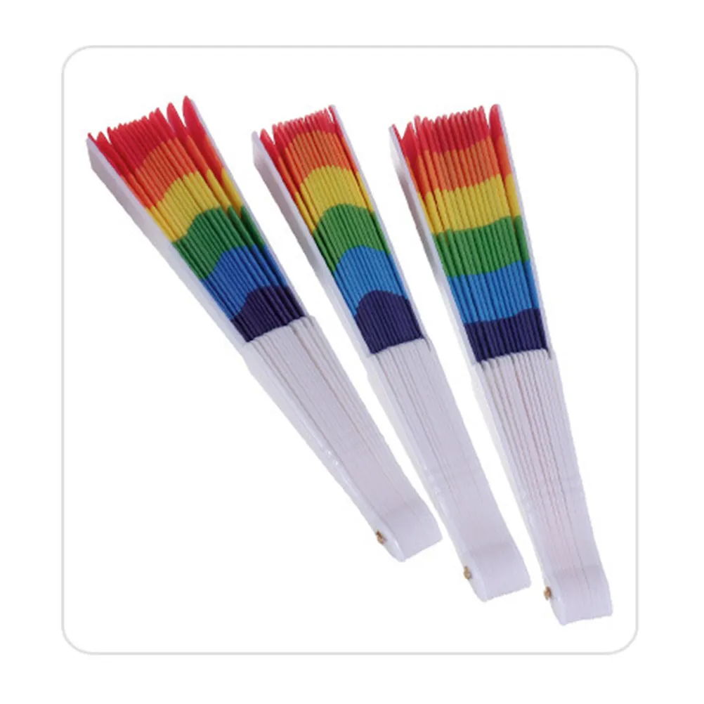 

Набор из 5 складных радужных вееров с пластиковой ручкой, разноцветные ручные веера для летних свадеб и вечеринок, прочные, в подарок, радужный веер