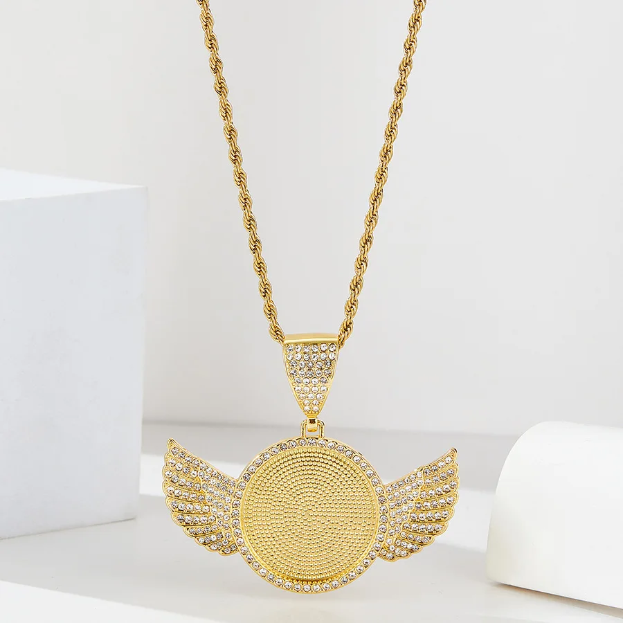 Хип-хоп креативная фоторамка «сделай сам» с подвеской в виде крыльев, индивидуальный фото с крыльями, круглый кулон, ожерелье, набор