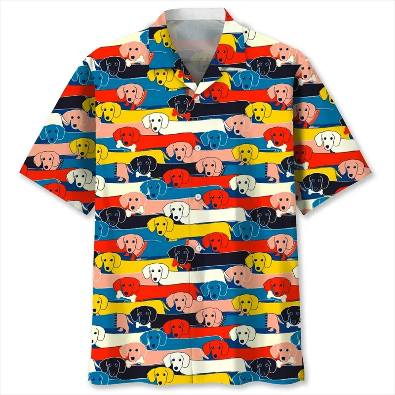 3D Printed Cartoon Dachshund Dog Hawaiian Shirt For Men Animal Pet Graphic Blouse Summer Vacation Lapel Button Tops Beach Shirts