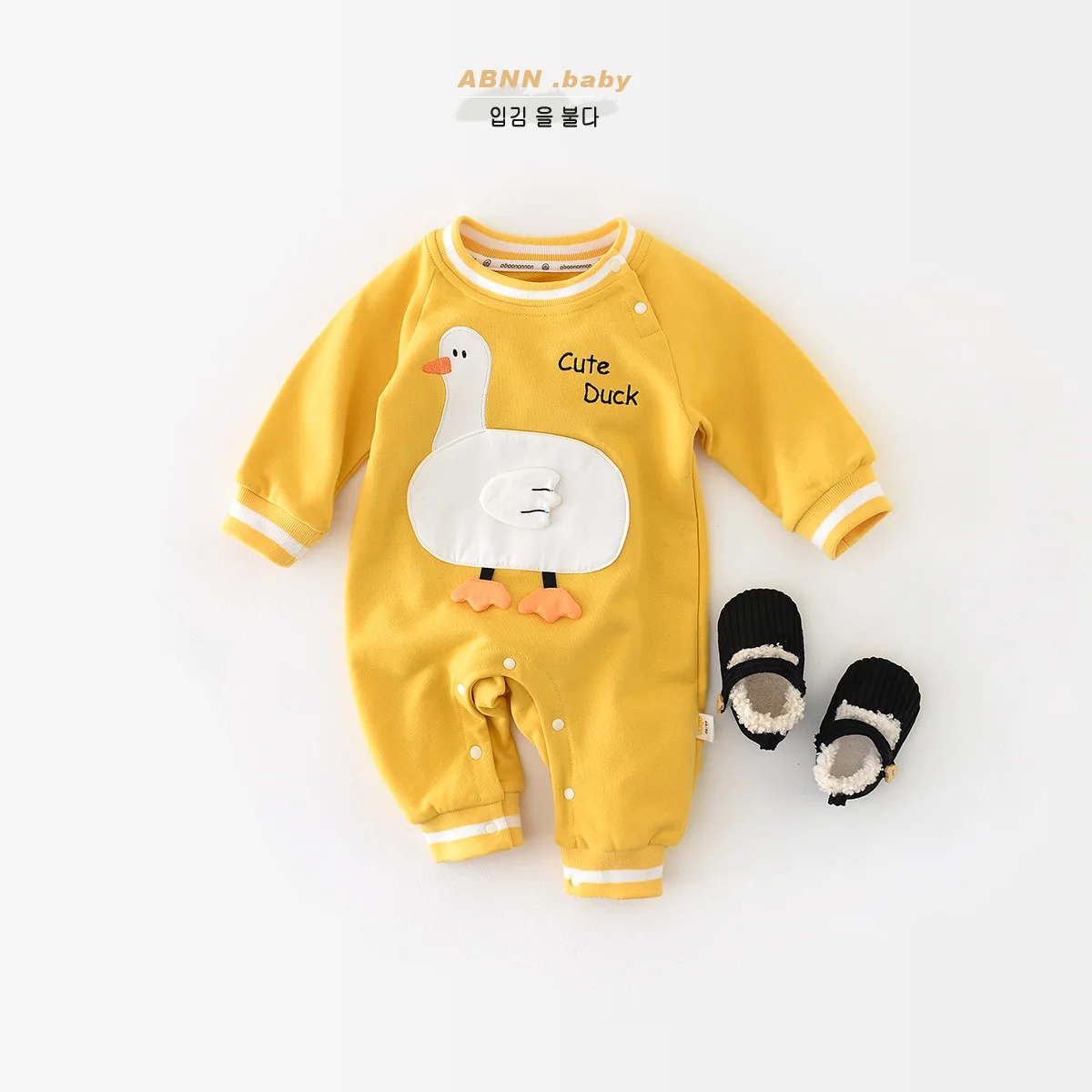 Autumn Ins 2023 Newborn Baby Boys Bodysuit Cotton Long Sleeve Duck Patched Infant Boys Rompers Loose Toddler Boys Pullovers