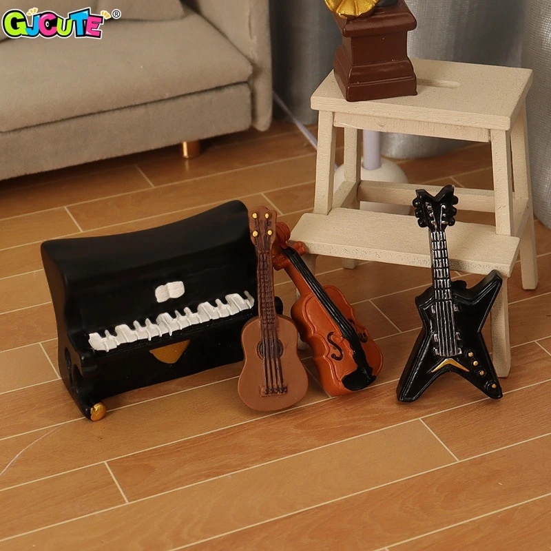 Dollhouse Miniature Electric Guitar Piano Violin Set Mini Musical Instrument Ornament Dolls House Decor Toy Accessories