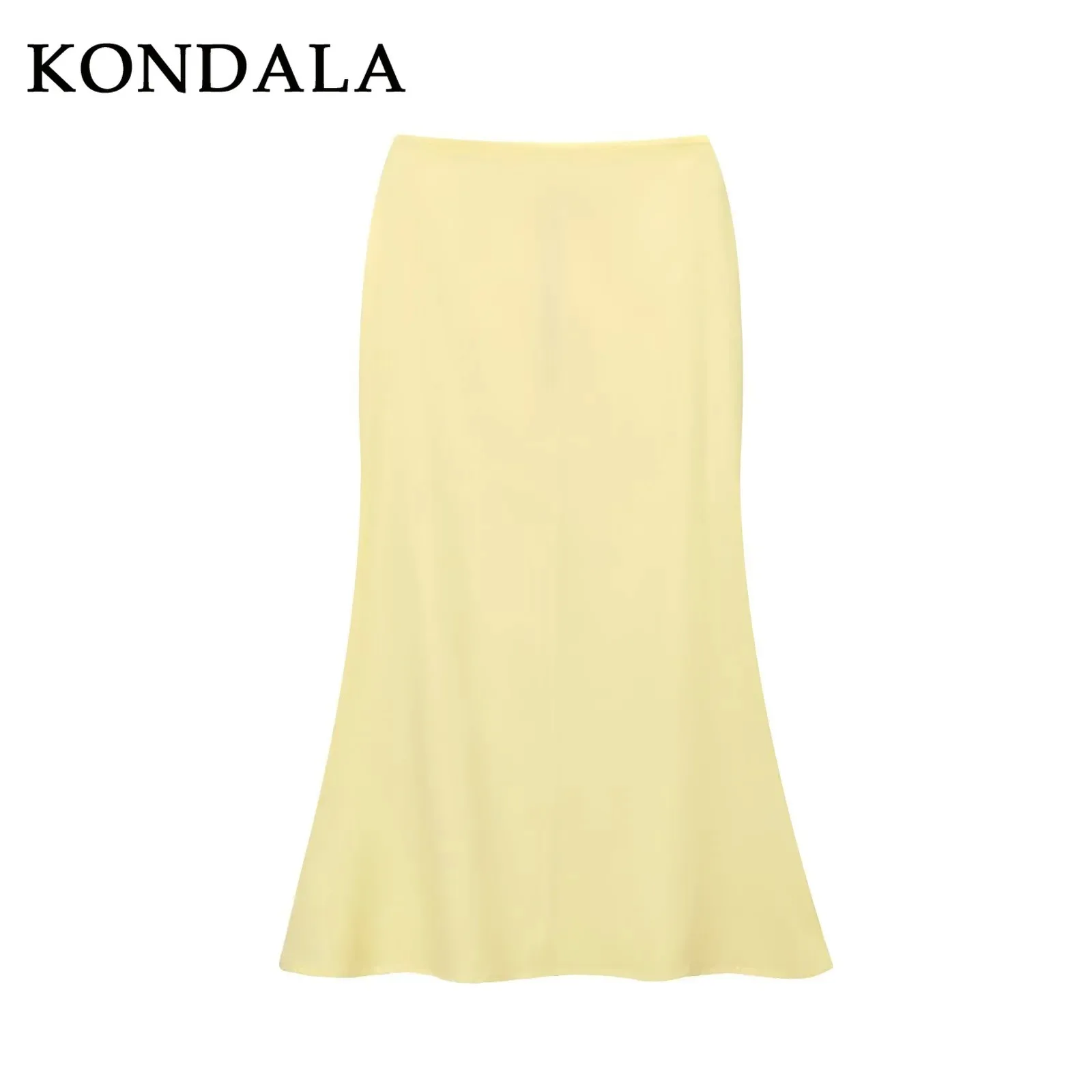 ชุดสตรีแฟชั่นสตรีทแวร์สีเหลืองเนย KONDALA 2025 คอลเลคชั่นฤดูใบไม้ผลิ/ฤดูร้อน ดีไซน์จับจีบ คอเฉียง แขนกุด เสื้อทรงตรง กระโปรงทรงตรง