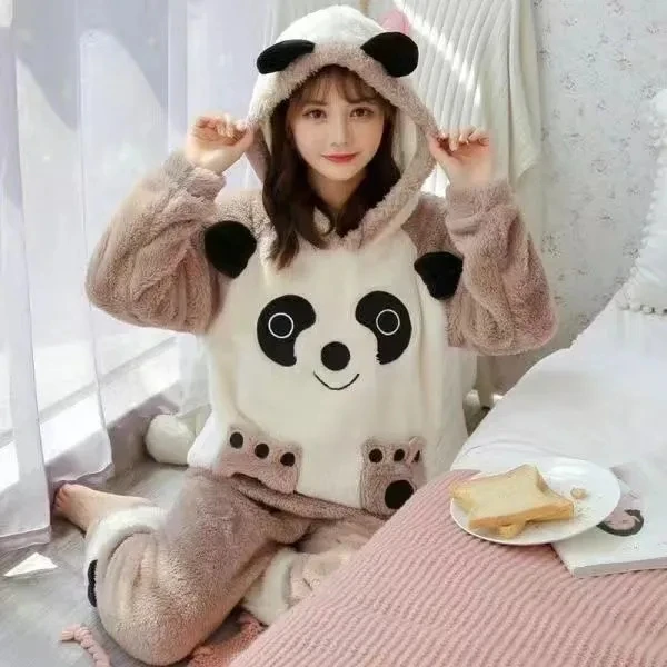 Velvet Pajama Woman Winter Kawaii Pajamas Set Women Pyjamas Plaid Flannel Sleepwear Girl Pijama Mujer Night Suits Homewear