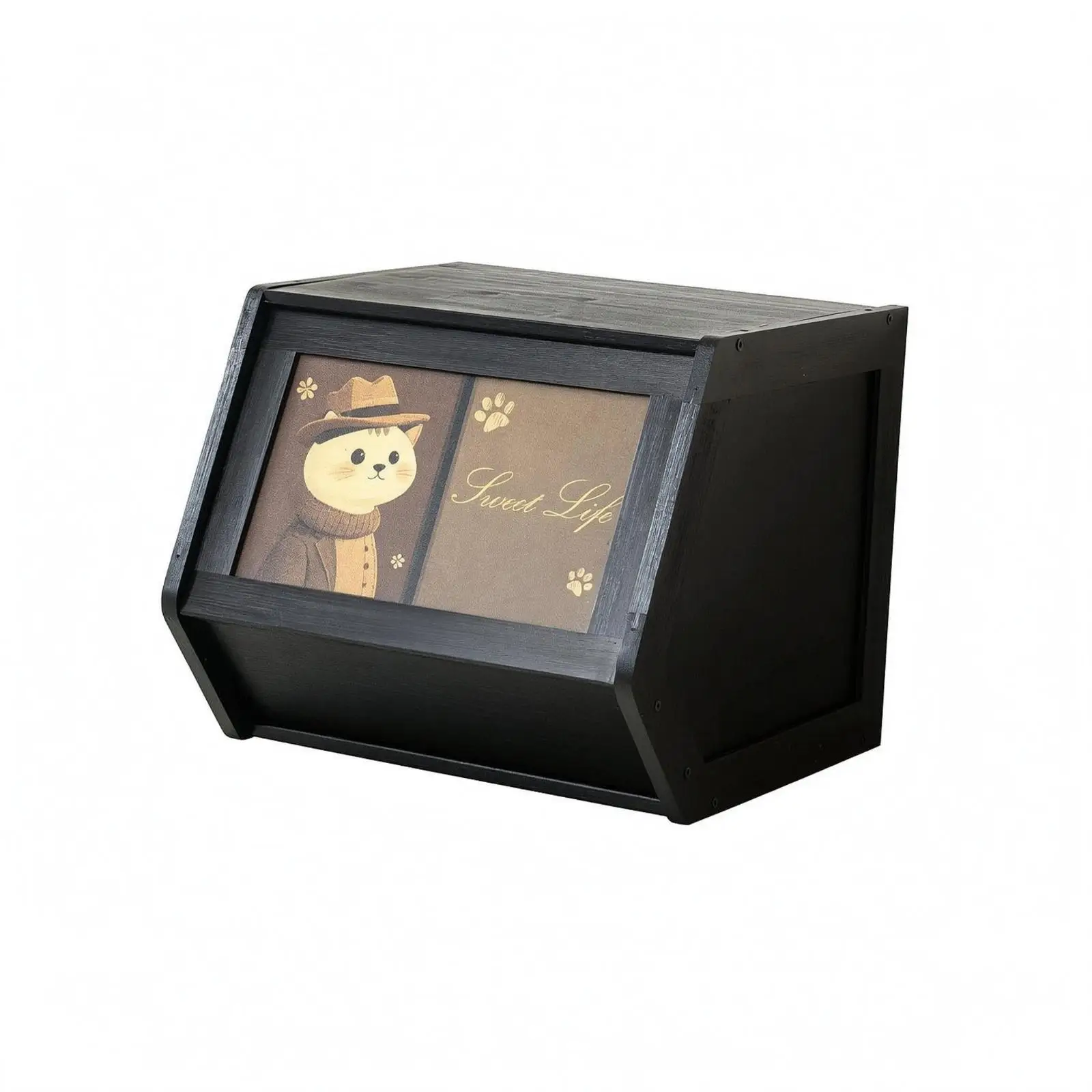 Modular Flip Up Storage Cabinet with Cartoon Decor for Bedroom Living Room Stackable Bamboo MDF Organizer