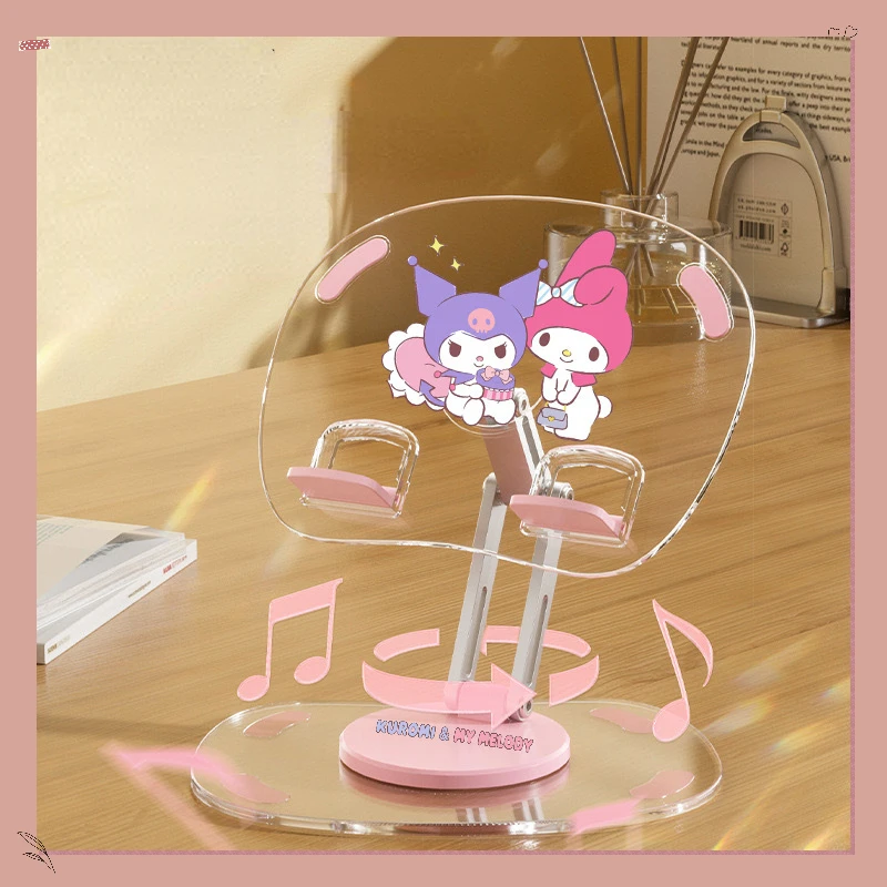 

Hot Selling Cartoon Sanrio Black Kuromiya Acrylic Aluminum Frame Telescopic Phone Holder Desktop Lazy Tablet Holder Adjustment