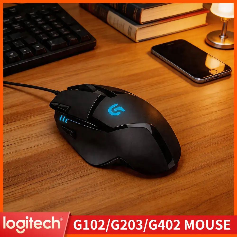Professional Logitech G402 Gaming Mouse 8 Custom Buttons 500+ IPS 4 DPI Modes Anti-Slip for Fast-Paced FPS Games