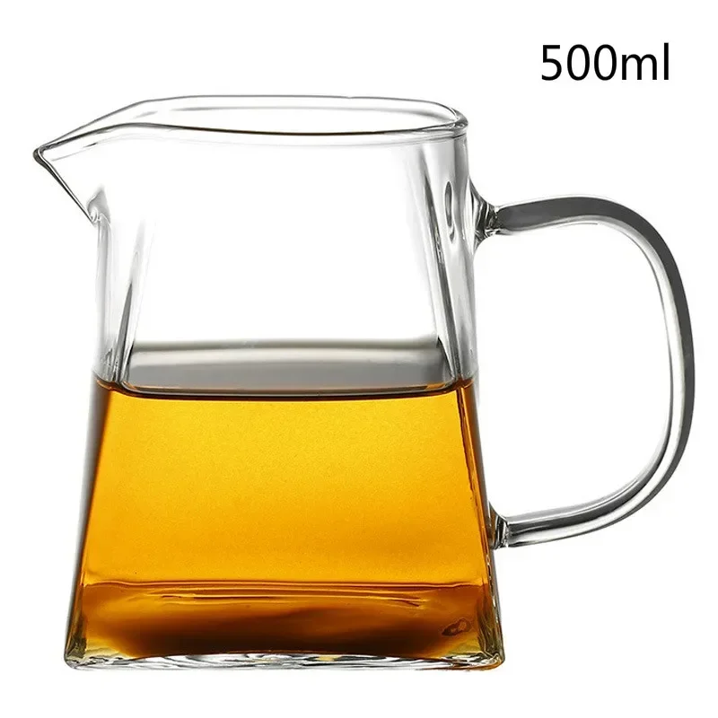 Heat-Resistant Clear Glass Tea Pitcher, Square Creative Chinese Tea Set Accessory, Chahai, Milk Glass Coffee Pot, Water Jug