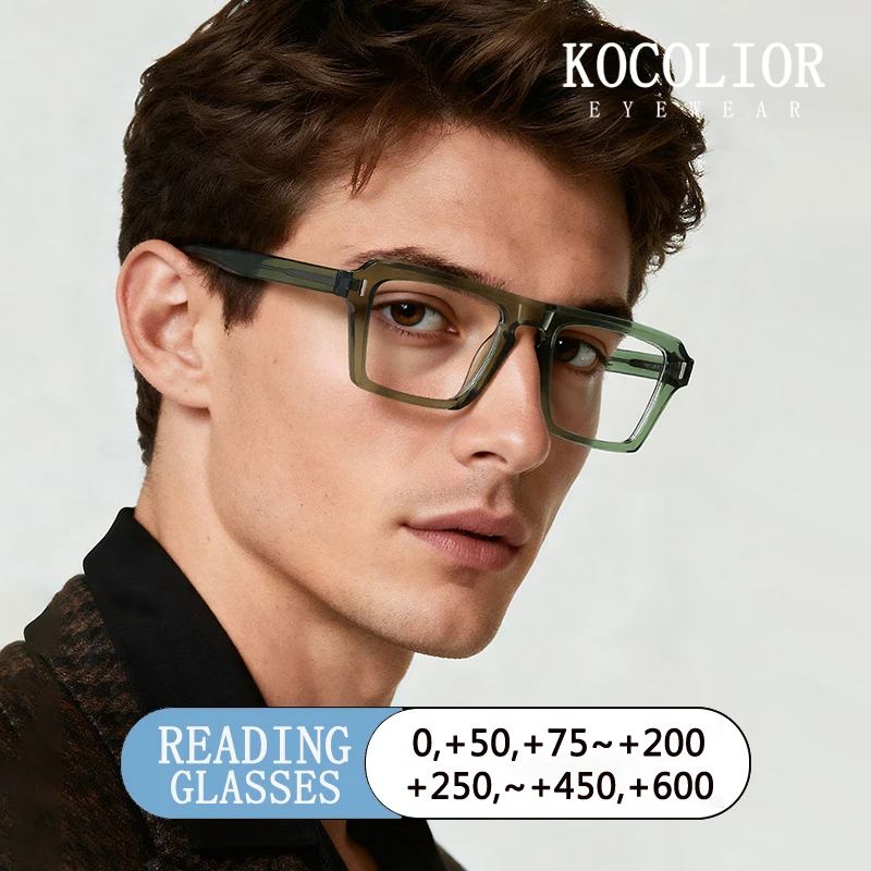 Retro Rivet Acetate Fiber Insert Square Eyeframe Men Optical Prescription Photochromic Anti Blue Ray Computer Reading Glasses